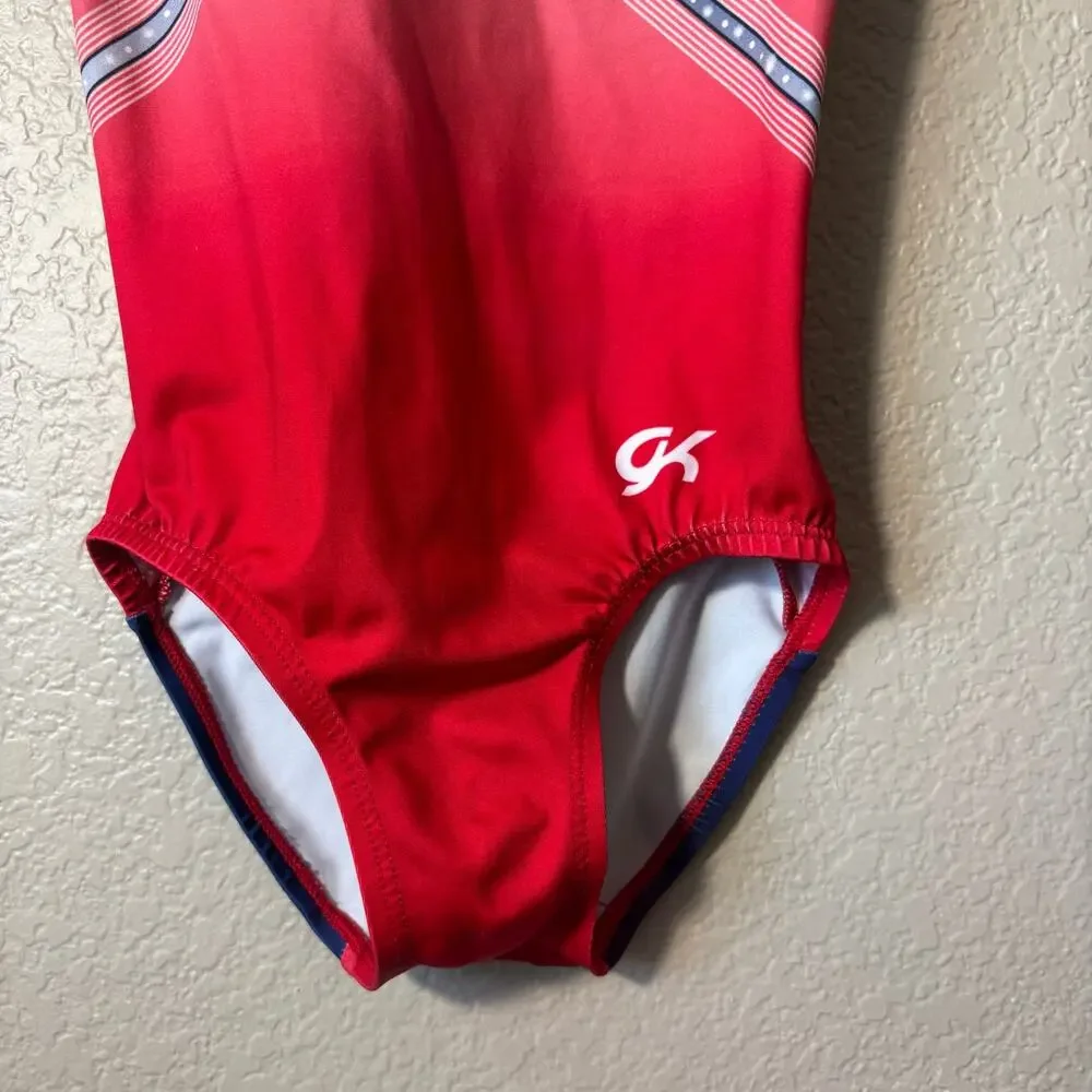 GK Elite USA Patriotic Foil Tank Leotard Size Child Medium Red, white and blue